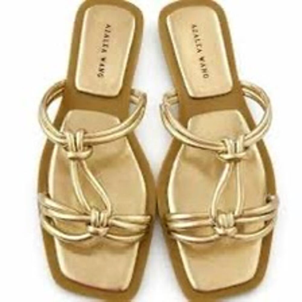 NWT AZALEA WANG Stetson Metallic Gold Flat Slide Sandals 8